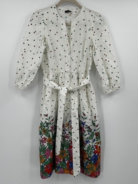 Dresses & Skirts - White Floral Border Button-Front Dress with Waist Tie